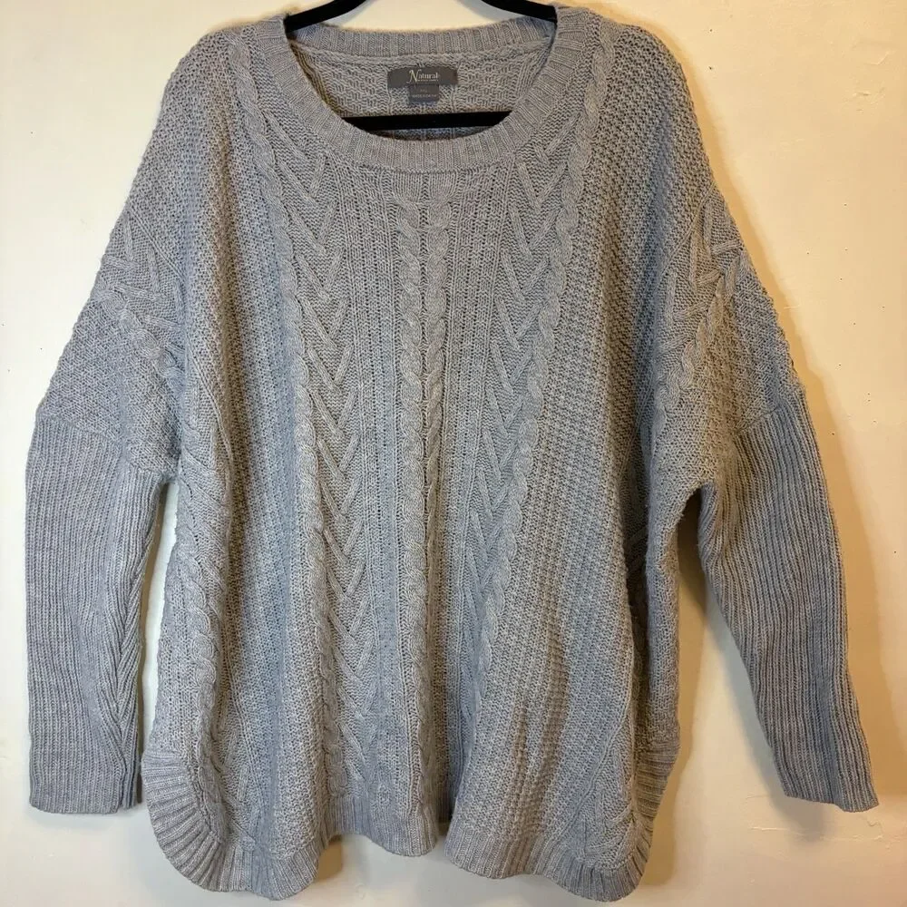 Natural Reflections Gray Cable-Knit Crewneck Pullover Sweater Women’s XXL